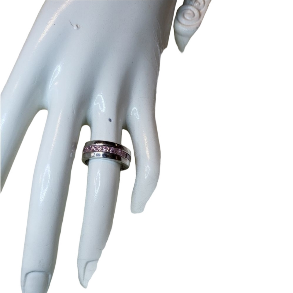 Sterling Silver Ring Pink Cubic Zirconia Size 8